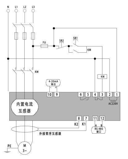 JDB-LQ電機綜合保護器接線圖
